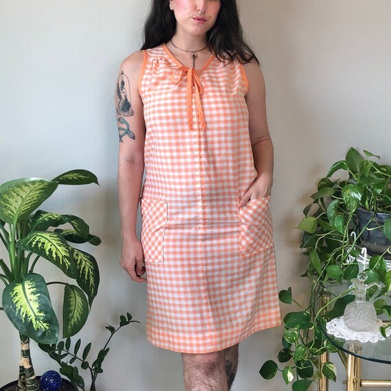 Vintage 1940s 1950s Komar Orange gingham shift hou