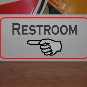 Restroom with Left Finger Arrow Metal Sign Decor Bathroom Restroom Outhouse WC Water Closet