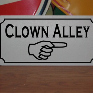 CLOWN ALLEY Metal Sign Vintage Carnival Fair Boardwalk Amusement Park Game Room Circus