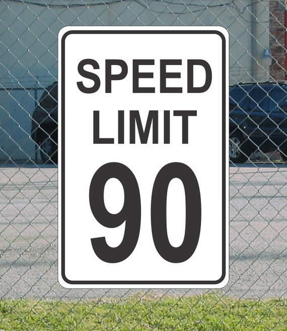 USA 90'sストリート看板　SPEED Speed Limit 90 White & Black Metal Sign for Street Road
