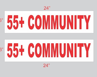 55+ Community Sign, Red & White Real Estate Rider (Set of 2)