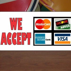 Wir akzeptieren Kreditkarten-Logo 6 "x 12" Metallschild für Shop Convenience Store LebensmittelgeschäftVisa Master Card Entdecken Sie American Express