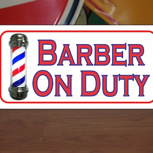 Barber On Custom w/ Barber Pole Metall Schild für Schaufenster oder Stuhl Salon