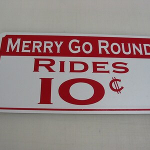 Merry Go Round Rides 10 cents Metal Sign Vintage Carnival Fair Boardwalk Amusement Park Game Room