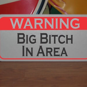 Warning Big Bitch in Area Metal Sign Funny Dog Sign