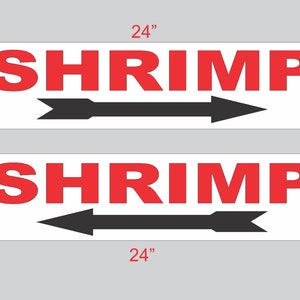 2-6x24 Garnelen mit Pfeil Richtungsschilder Straße Hof Ecke für Imbisswagen Stand Fischmarkt