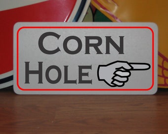 Corn Hole with Finger Arrow Metal Sign Bar Beach Backyard Beanbag Washers