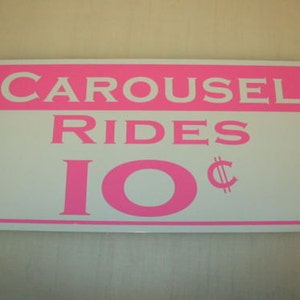 Carousel Rides 10 cents Metal Sign Vintage Carnival Fair Boardwalk Amusement Park Game Room