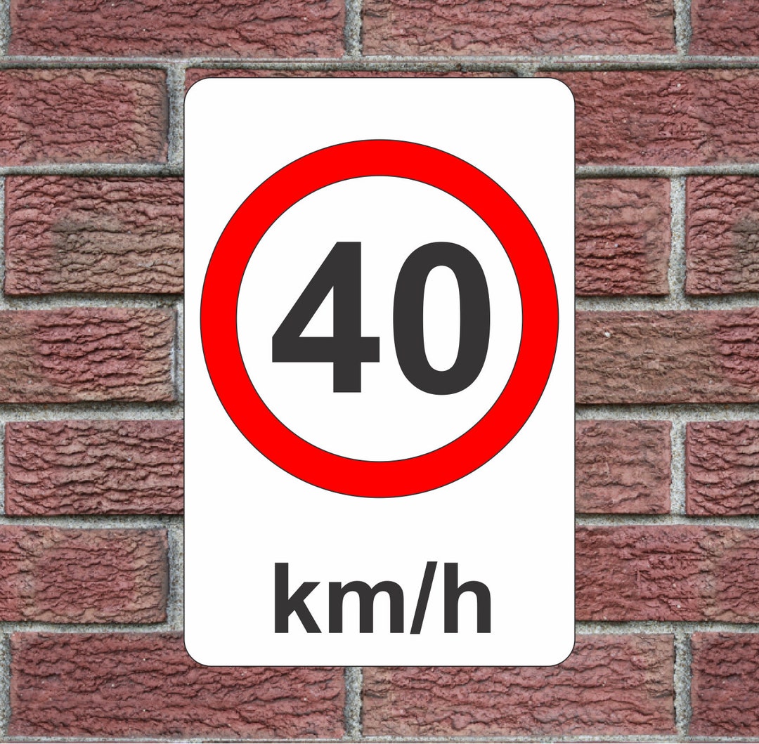 40 Km/h Speed Limit Sign, White Aluminum Metal (12