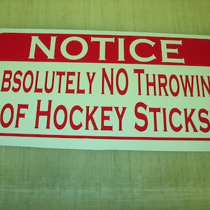 No throwing HOCKEY Sticks Metal Sign Vintage Carnival Fair Boardwalk Amusement Park Game Room Baseball Football Hockey Golf