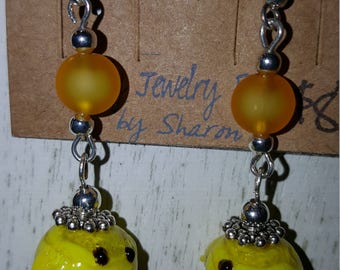 Lampwork Chick Fish Hook Earrings
