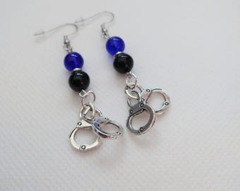 Handcuff Earrings, Blue and Black Handcuff Earrings,Police Handcuff Earrings,Police Handcuff Jewelry,Handcuff Jewelry,Back the Blue Earrings