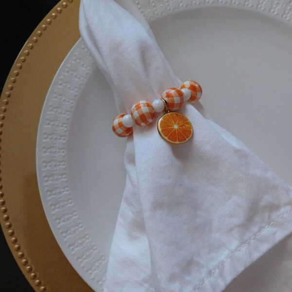 Orange Napkin Rings,Beaded Napkin Rings, Orange and White Napkin Rings,Fruit Napkin Rings,Orange Fruit Napkin Rings,Napkin Holders