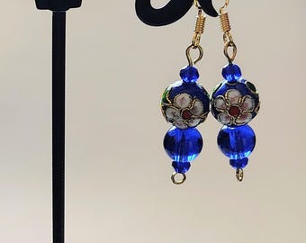 Cloisonne Earrings, Cloisonne Jewelry, Chinese Cloisonne Earrings, Chinese Cloisonne Jewelry, Dangle Cloisonne Earrings