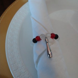 Set of 4 Bowling Napkin Rings,Bowling Beaded Napkin Rings,Bowling Lover Gifts,Sports Napkin Rings,Sports Beaded Napkin Rings,Bowling Gifts