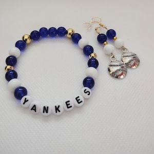 New York Yankees Baseball Jewelry,Yankees Bracelet, Yankees Earrings, NY  Bracelet, NY Earrings, NY Yankees Dangle Earrings,Yankees