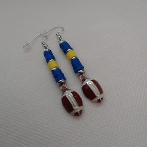 Blue and Maize Football Earrings,Blue and Maize Football Jewelry,Blue and Maize,Football Jewelry, Football Earrings,Michigan Jewelry