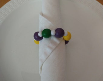 Set of 4 Mardi Gras Napkin Rings, Beaded Napkin Rings, Purple Green Yellow Napkin Rings, Mardi Gras Decorations, Mardi Gras Decor