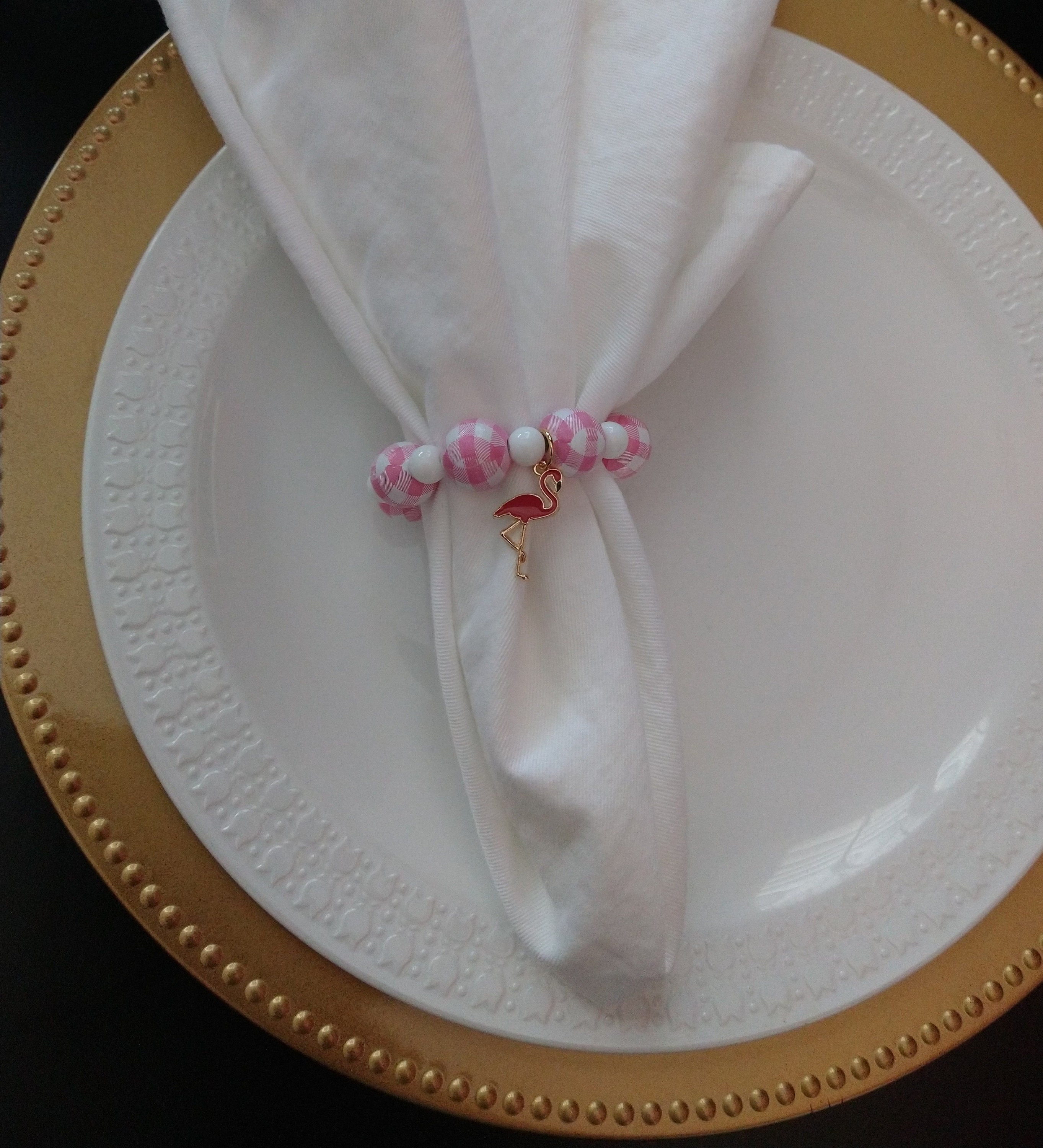 Set of 4 Pink Flamingo Napkin RingsFlamingo Napkin RingsFlamingo Table AccessoriesPink Flamingo Decor Pink Flamingo Beaded