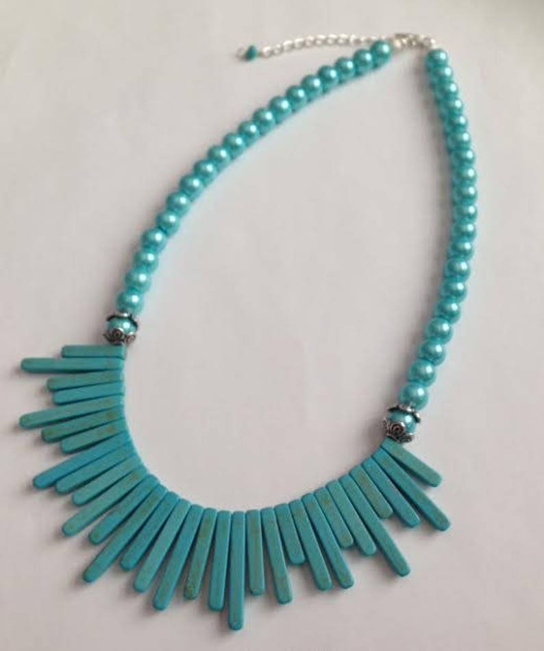 Turquoise Necklace Turquoise Bib Necklace Ships From USA Cowboy Necklace Southwestern Turquoise Stone Necklace Cowgirl Necklace