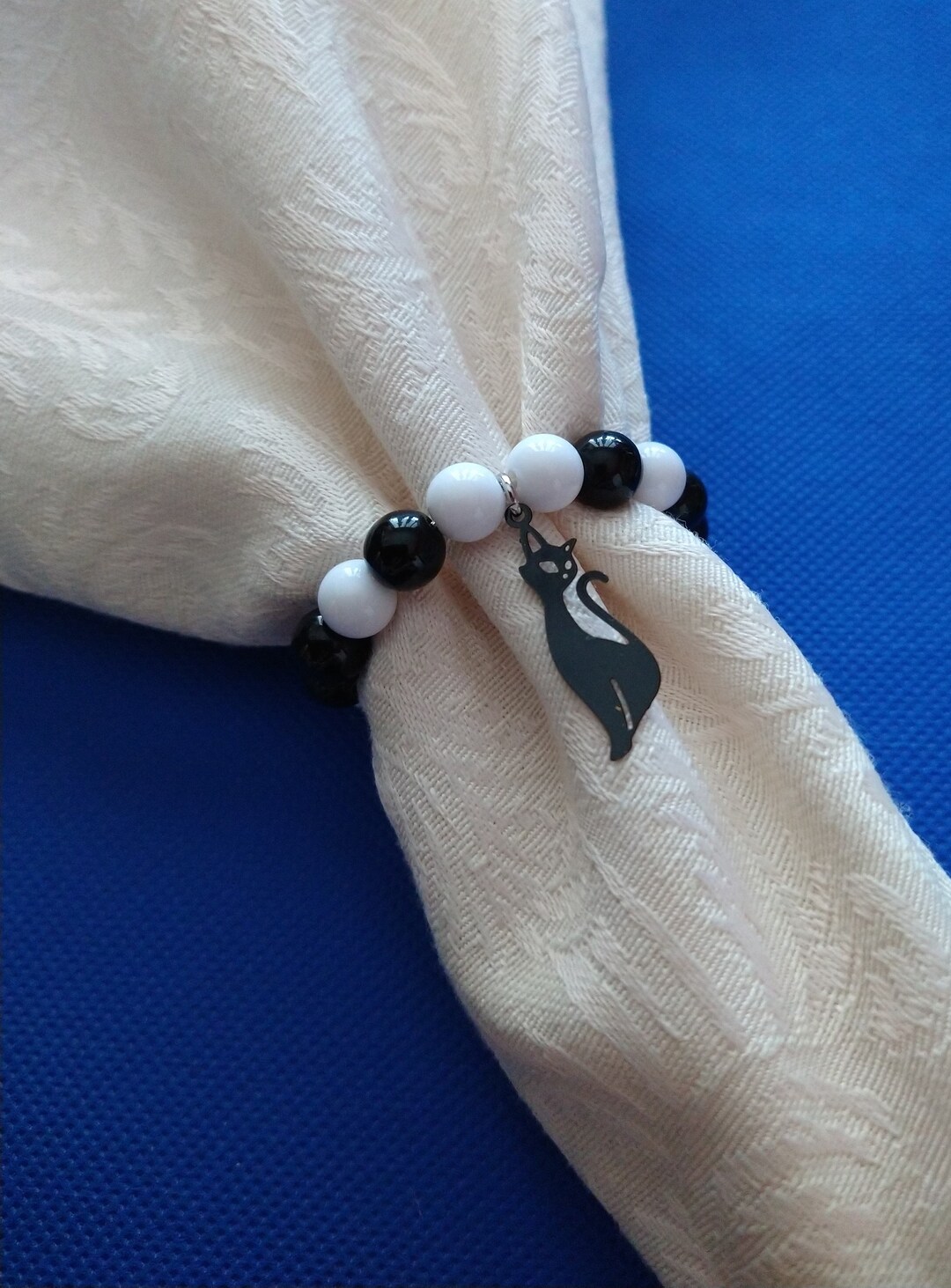 Set of 4 Cat Napkin Rings,retro Cat Napkin Rings,cat Beaded Napkin