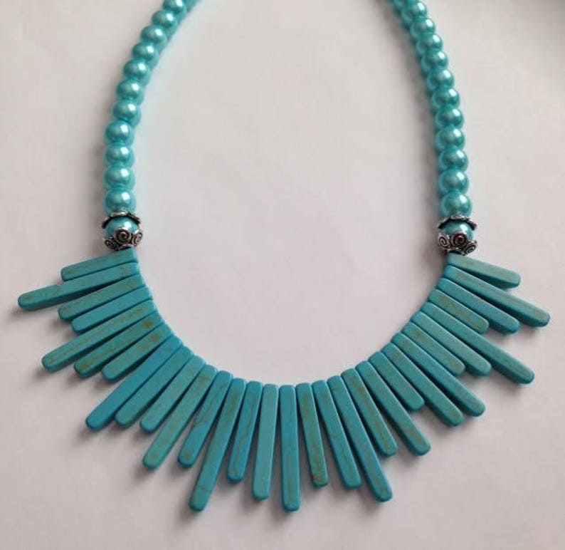 Turquoise Necklace Turquoise Bib Necklace Ships From USA Cowboy Necklace Southwestern Turquoise Stone Necklace Cowgirl Necklace