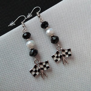 Black and White Flag Earrings, Car Racing Flag Jewelry, Car Racing Flag, Racing Jewelry, Racing Earrings,Car Racing Lover Gifts