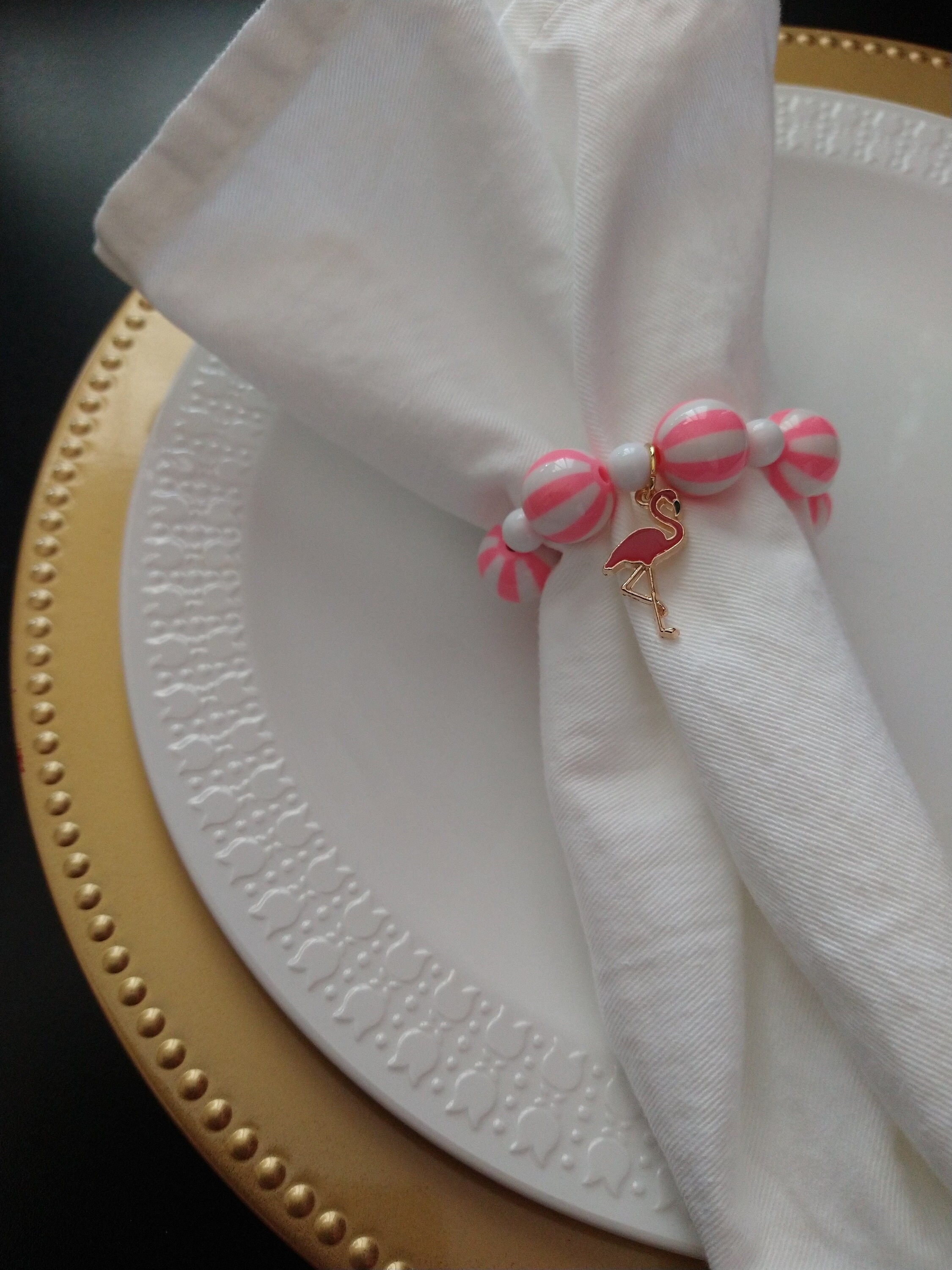 Set of 4 Pink Flamingo Napkin RingsPink Flamingo Beaded Napkin RingsFlamingo Table DecorPink Flamingo Table AccessoriesPink