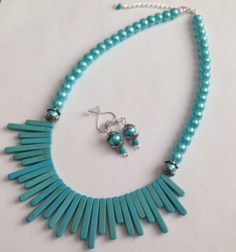 Turquoise Necklace Turquoise Bib Necklace Ships From USA Cowboy Necklace Southwestern Turquoise Stone Necklace Cowgirl Necklace