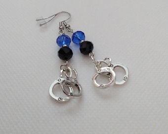 Handcuff Earrings, Blue and Black Handcuff Earrings,Police Handcuff Earrings,Police Handcuff Jewelry,Handcuff Jewelry,Back the Blue Earrings