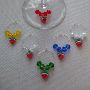 Watermelon Wine Glass Charms,Wine Glass Charms,Watermelon Party Accessories,Wine Glass Bling,Beaded Charms,Wine Lover Gifts,Wine Gifts