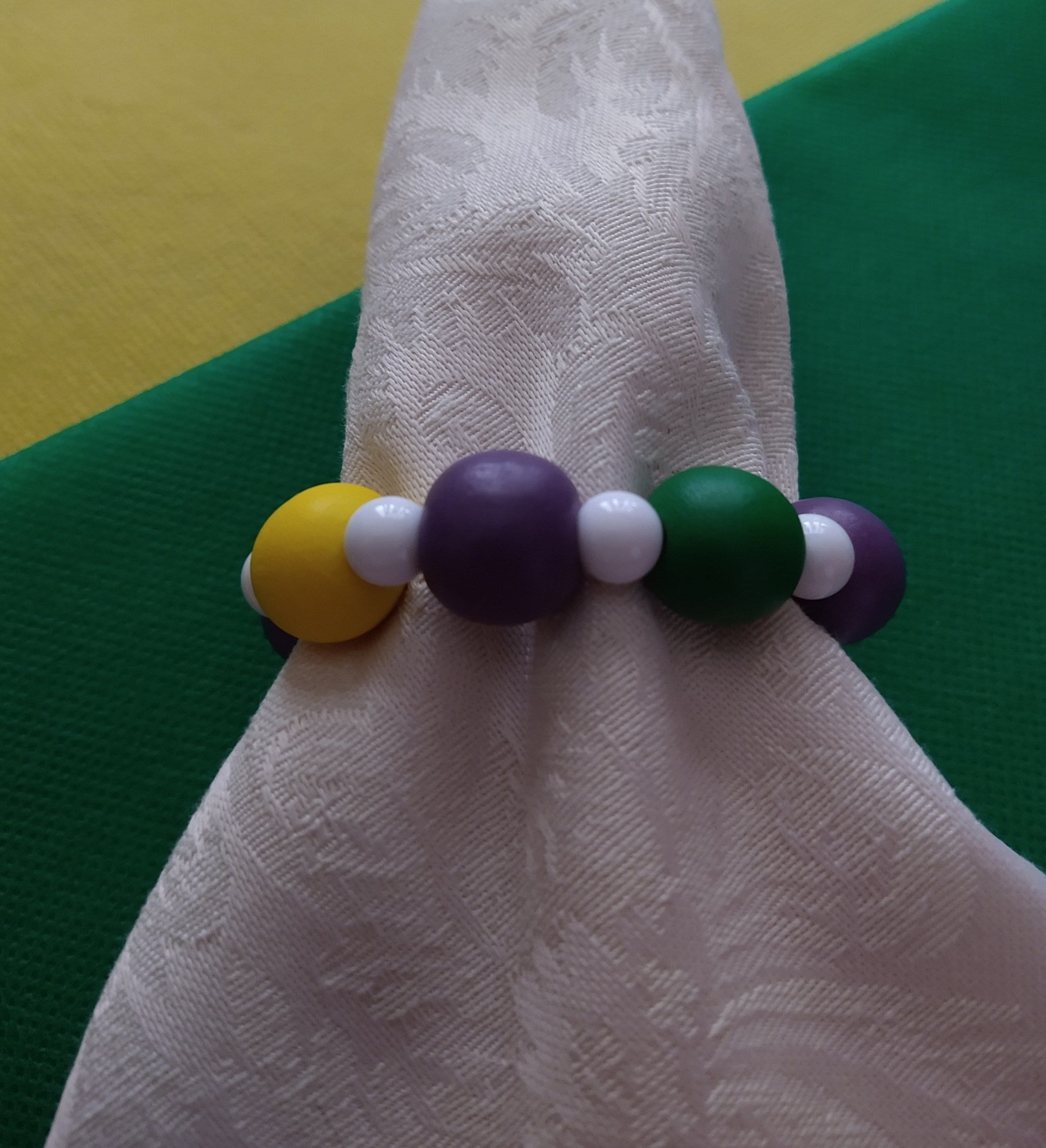 Set of 4 Mardi Gras Napkin Rings Beaded Napkin Rings Purple Green Yellow Napkin Rings Mardi Gras Decorations Mardi Gras Decor