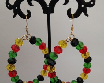 Black History Hoop Earrings, Rasta Beaded Hoop Earrings, Black Green Red Yellow Earrings, Black Green Red Yellow Jewelry,Large Hoop Earrings