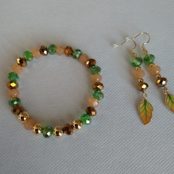 Fall Leaf Earrings, Fall Bracelet, Fall Earrings, Leaf Earrings, Fall Colors Jewelry, Fall Jewelry Set, Bracelet and Earrings Fall Set