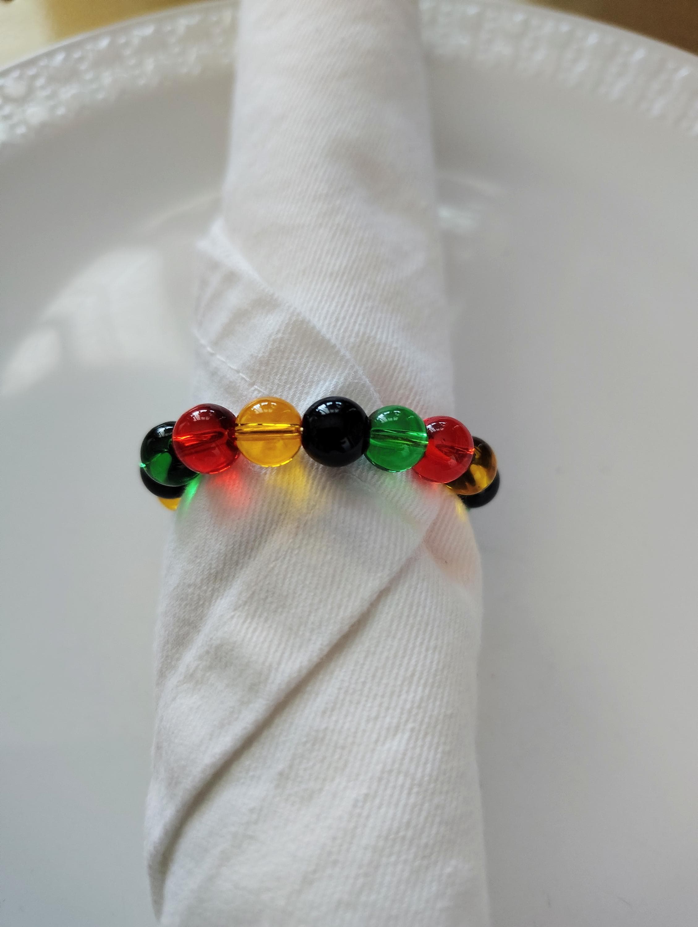 Black History Decor, Black History Napkin Rings, Black Green Red Yellow Napkin Rings, Beaded Rasta Napkin Rings, Rasta Table Decor