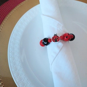 Ladybug Napkin Rings,Ladybug Napkin Holder,Ladybug Table Decor,Beaded Napkin Rings,Ladybug Table Accessories,Summer Napkin Rings,Ladybugs