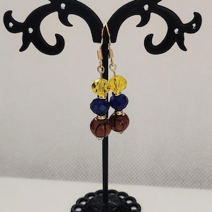 Blue and Yellow Basketball Earrings,Blue and Yellow Basketball Jewelry,College Basketball Jewelry,High School Basketball Earring,NBA Jewelry