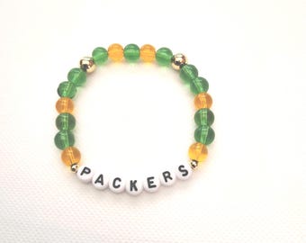 Green and Yellow Gold Beaded Bracelet, Green Bay Packers Bracelet, Packers Jewelry, Green Bay Packers Jewelry, Green Bay Football