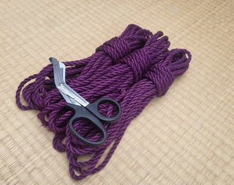 Shibari Rope. 1 ply 'Violet - Fully treated' Tossa Jute Rope. 8 meter (26ft) Vegan-friendly handmade bondage rope.