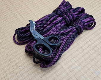 Shibari Rope. 1 ply 'Yugure - Fully treated'  purple and black. Tossa Jute Rope. 8 meter (26ft) Vegan-friendly handmade bondage rope.