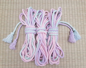 Hemp rope- "My little pony", in Pastel 3 colour. Pink, lilac and mint, for bondage,  1,3 or 8 ropes.