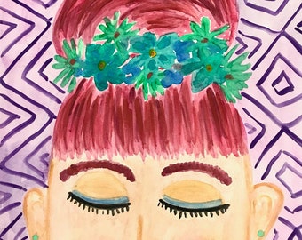 Original Painting on Paper: "Dakota" (Flower Crown Girl Art)