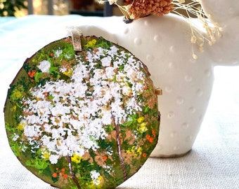 Dandelion Original Mini Painting on Wood (Green Floral)