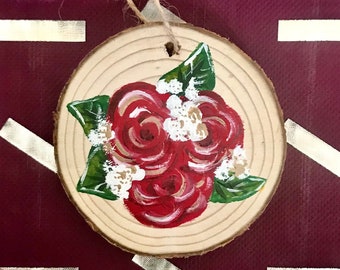 Hand-painted Flowers on Wood: Red Florals