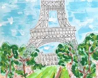 Peinture originale sur papier: « Paris Sketch 1 » (Paris Eiffel Tower Art)