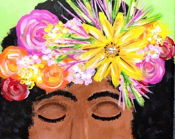 Pintura Original: "Athena" (Arte Feminina Coroa de Flores)