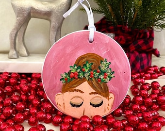 Hand-Painted Christmas Ornament: Pink Girl Ornament