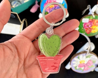 Heart Cactus Keychain