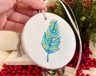 Hand-Painted Christmas Ornament: White Feather