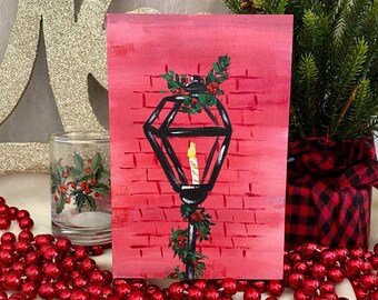 Original Painting on Wood Panel: "Holiday Lantern" (Christmas Garland Art)